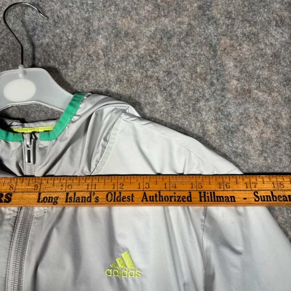 Adidas Windbreaker Jacket Mens S Grey Neon Yellow ClimaStorm Hooded CX4266
